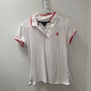 Red and White US Polo Assn quarter button T-shirt